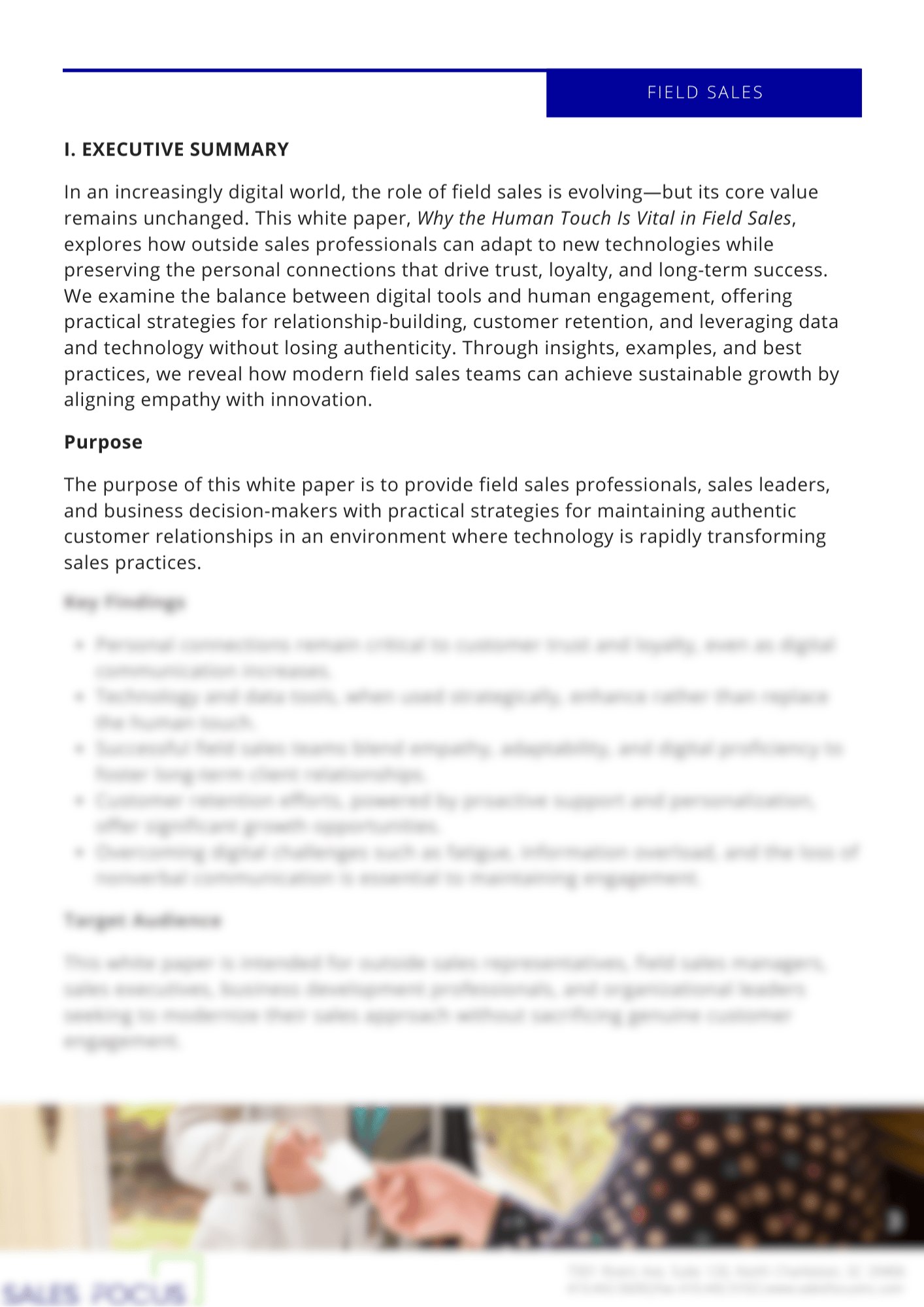 Page 3 of the Field Sales White Paper partially blurred
